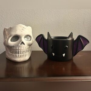 Yankee Candle Large White Skull Bath & Body Works Black Bat 3 Wick Candle Holder
